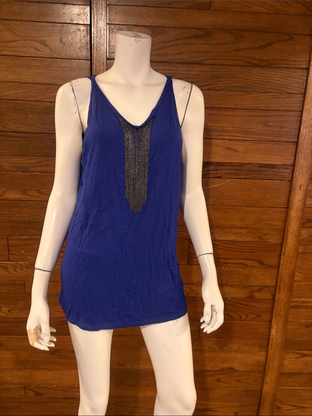 cha cha vente Cobalt Blue Tank with Metallic Chain Detail